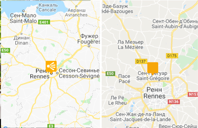 Город Ренн Франция на карте